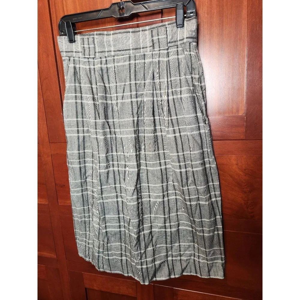 Samantha Skirt Black White Plaid Knee Length Pleated Made USA Vintage!